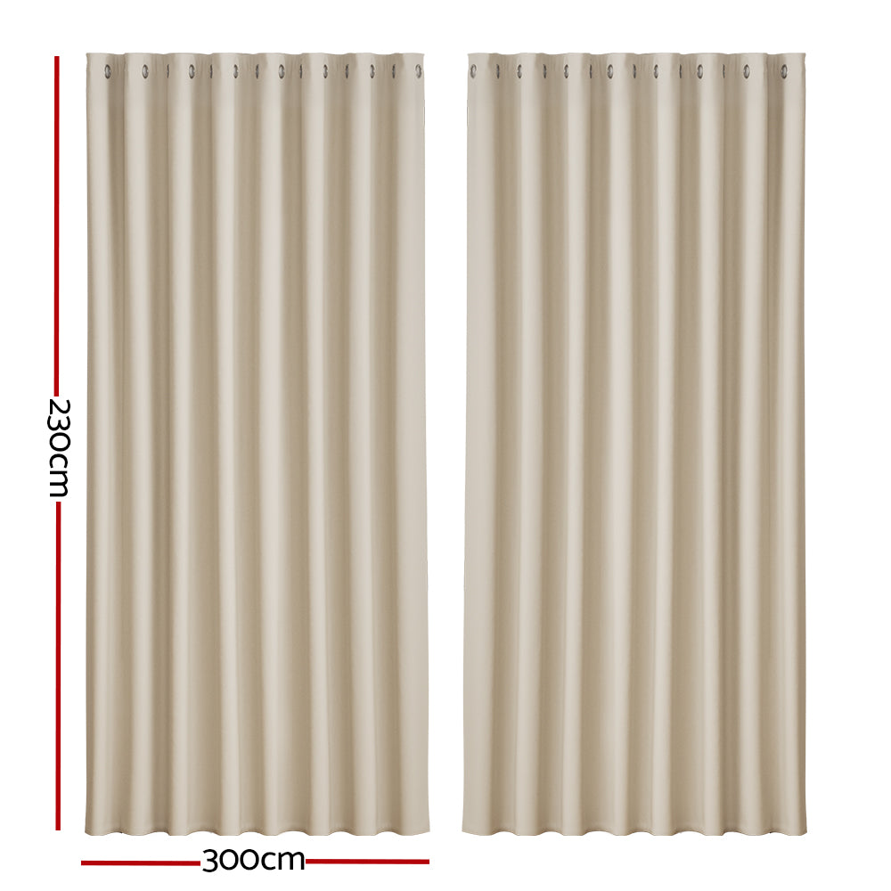 2X Blockout Curtains Blackout Window Curtain Eyelet 240x230cm Beige