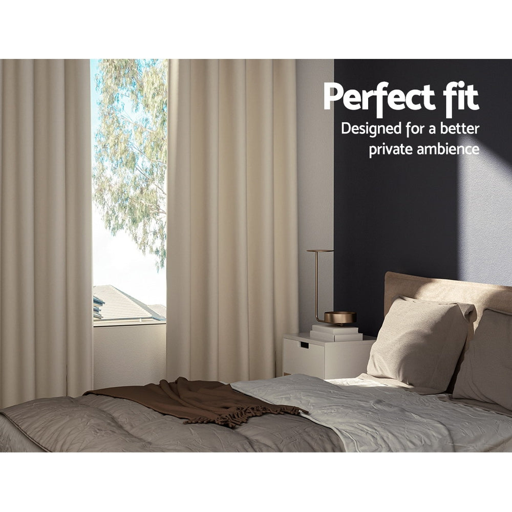 2X Blockout Curtains Blackout Window Curtain Eyelet 240x230cm Beige