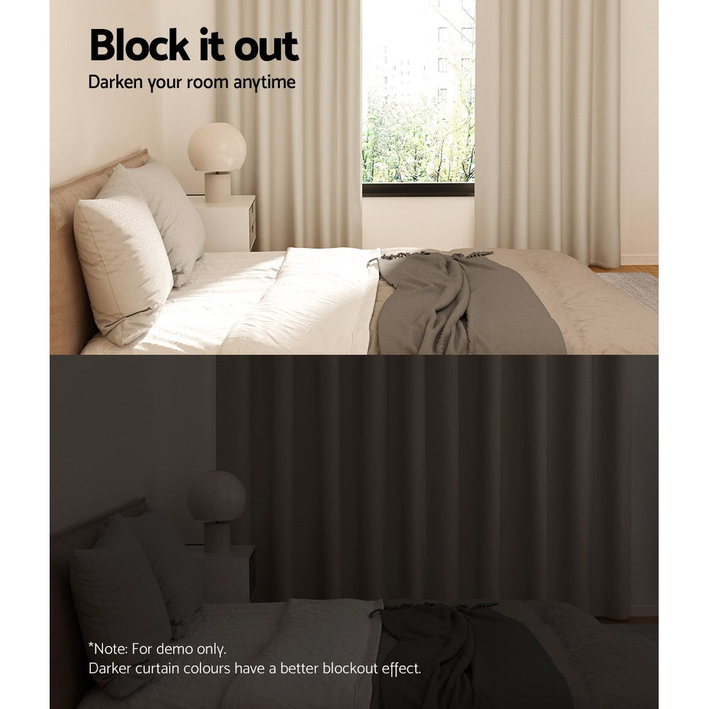 2X Blockout Curtains Blackout Window Curtain Eyelet 240x230cm Beige