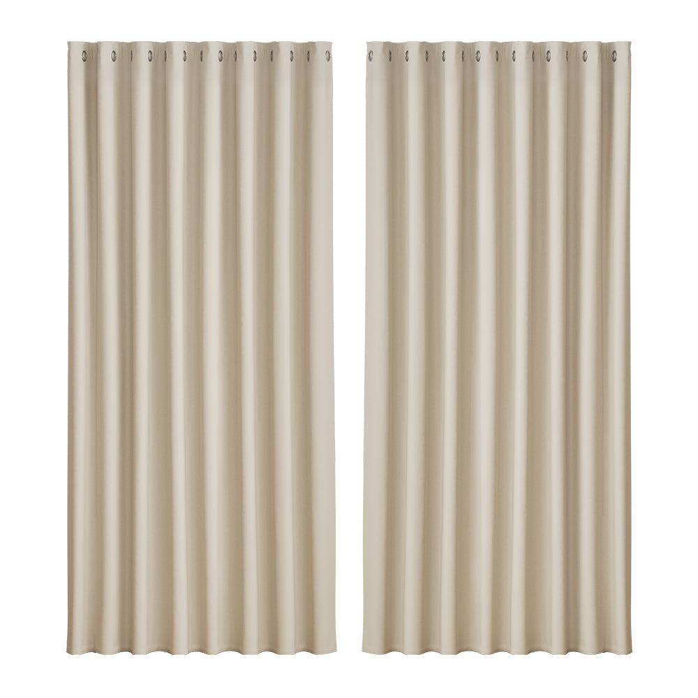 2X Blockout Curtains Blackout Window Curtain Eyelet 300x230cm Beige