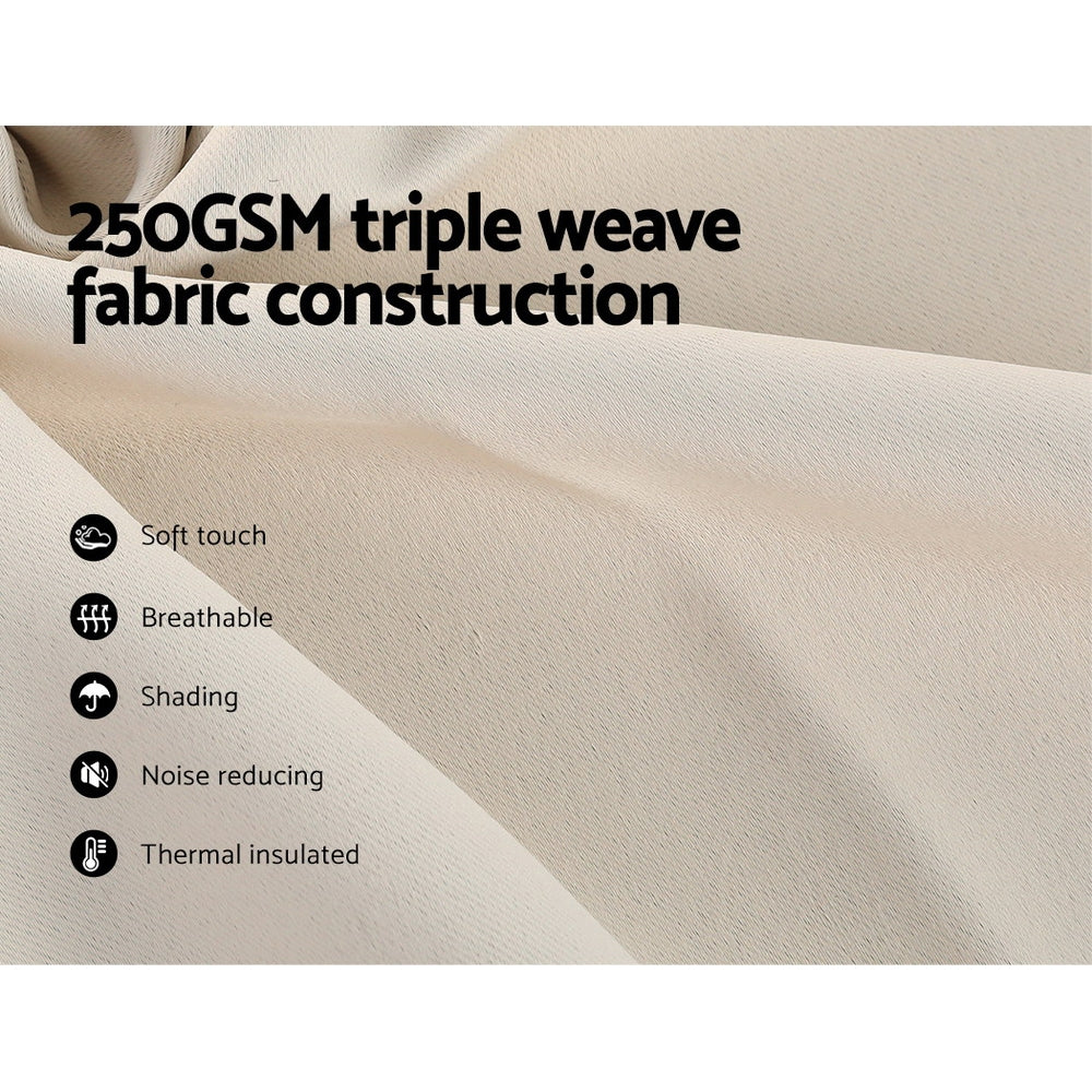 2X Blockout Curtains Blackout Window Curtain Eyelet 240x230cm Beige