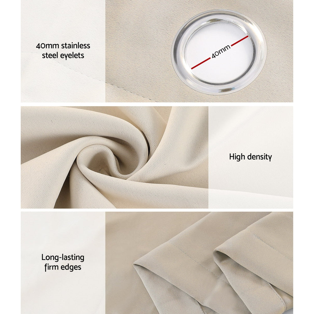2X Blockout Curtains Blackout Window Curtain Eyelet 240x230cm Beige