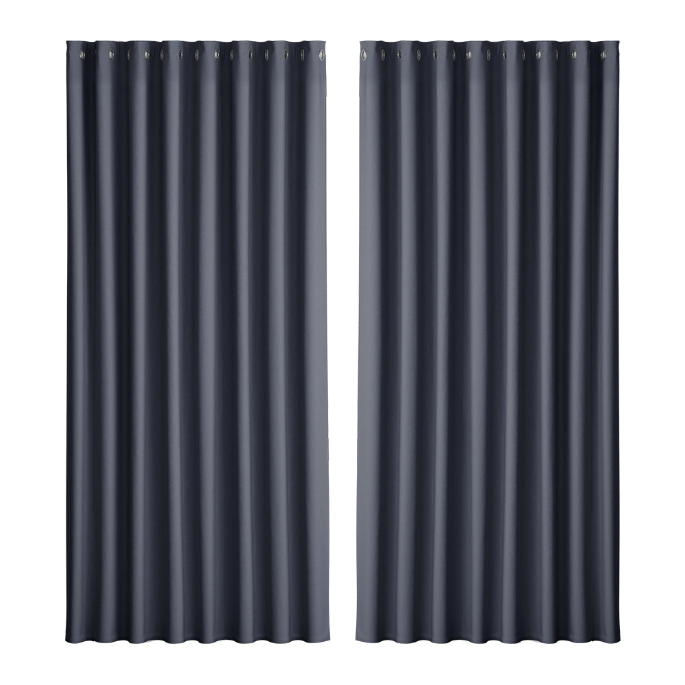  2X Blockout Curtains Blackout Window Curtain Eyelet 300x230cm Charcoal