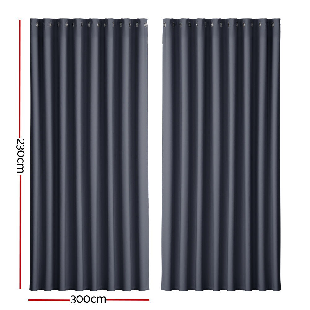  2X Blockout Curtains Blackout Window Curtain Eyelet 300x230cm Charcoal