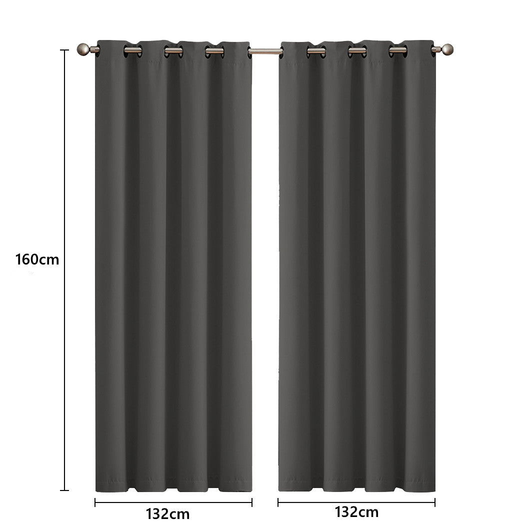 2x  Curtains Panels 3 Layers Charcoal