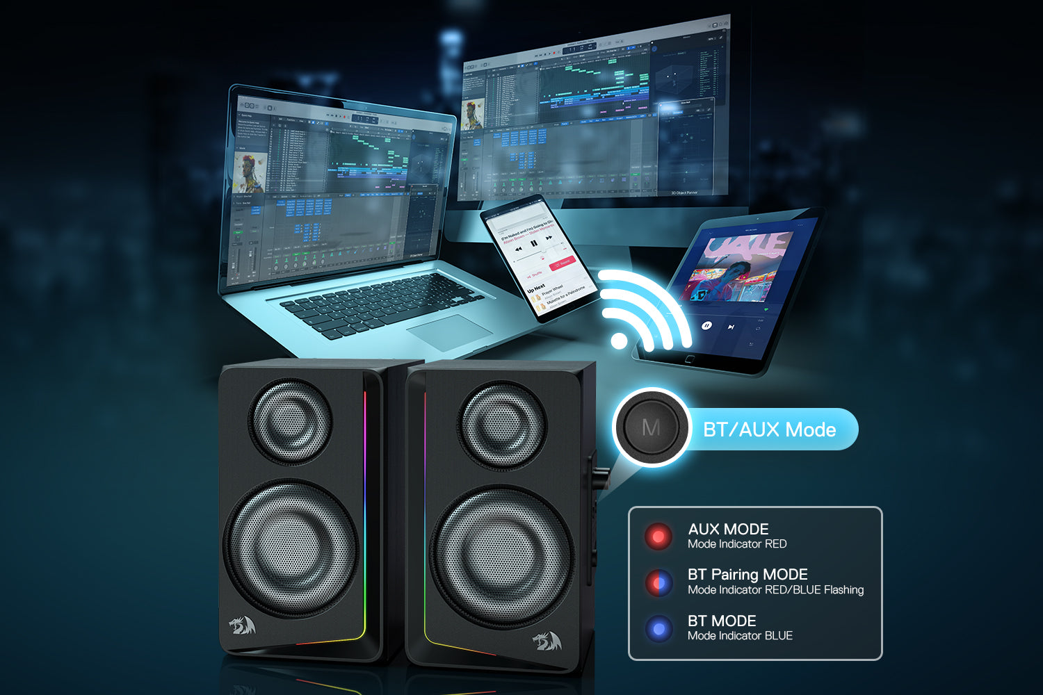 Wireless RGB Wooden Desktop Speakers