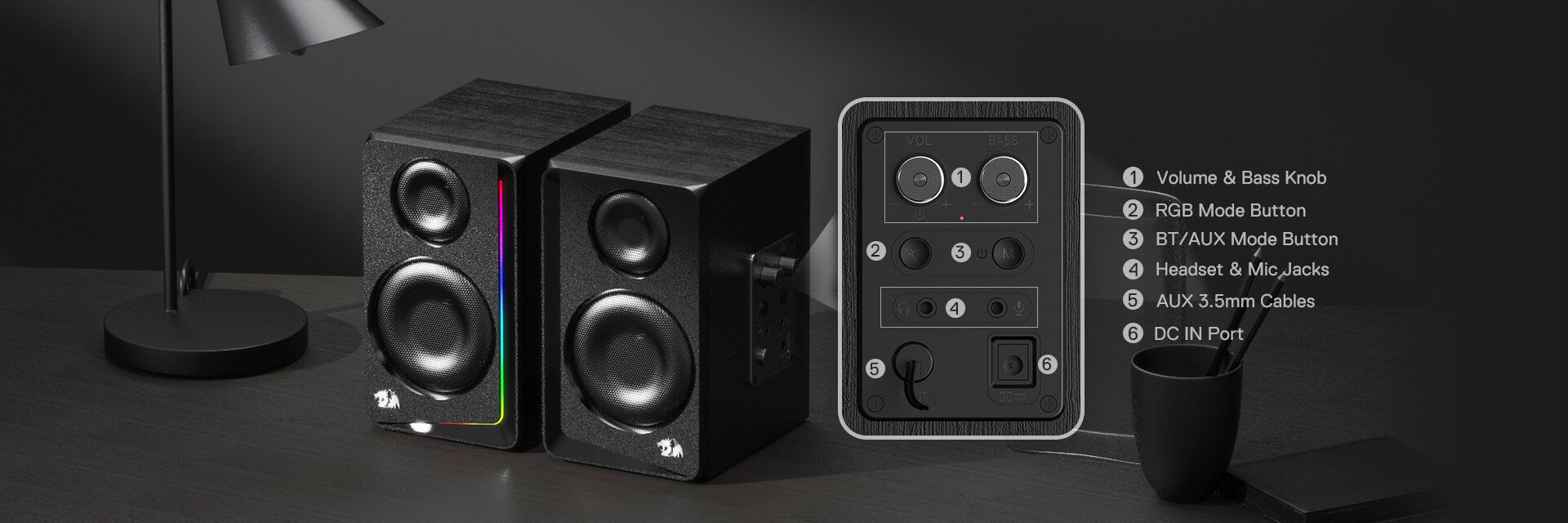Wireless RGB Wooden Desktop Speakers