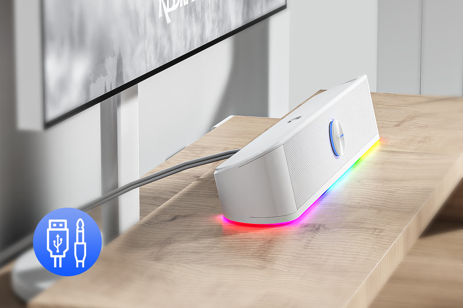 Redragon GS560 RGB Desktop Soundbar, 2.0 Channel Computer Speaker with Dynamic Lighting Bar Audio-Light Sync/Display