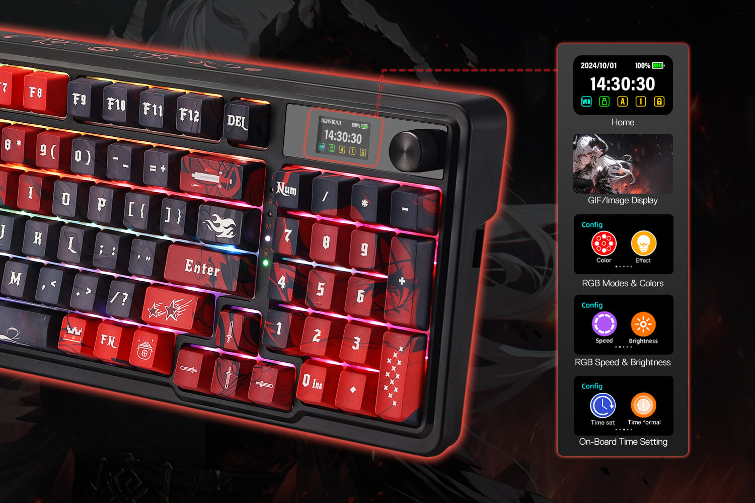 Redragon K719 PRO Wireless Gasket Gaming Keyboard w/Hype Screen & Knob, 95 Keys Mechanical Keyboard