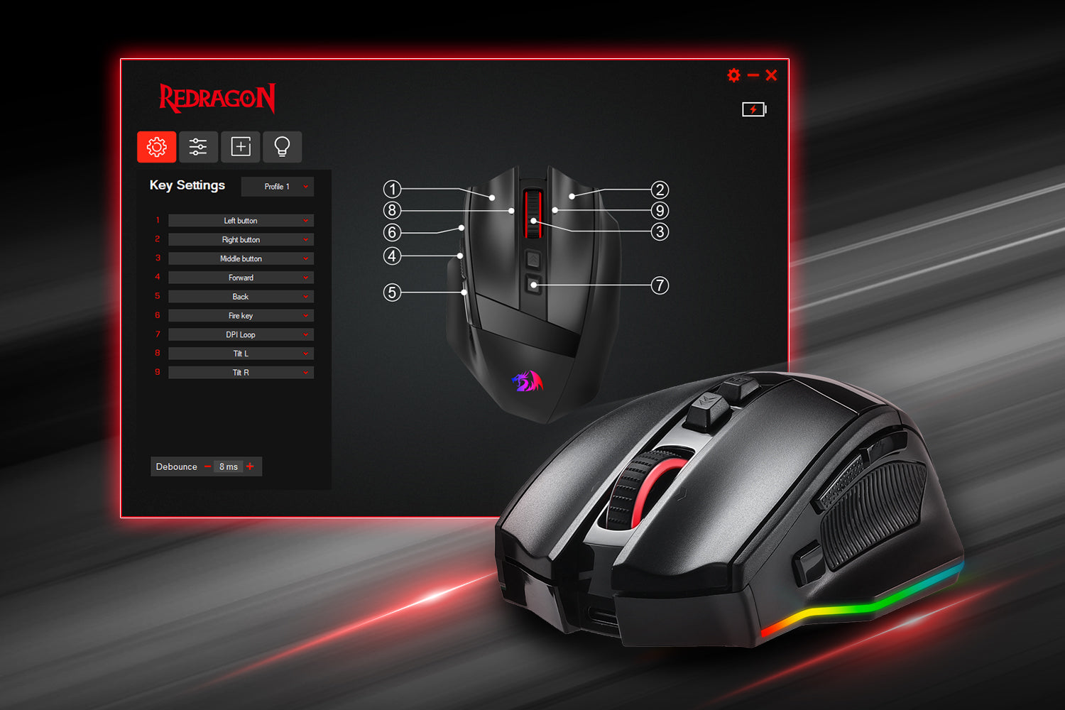 Redragon M813 PRO 3-Mode RGB Gaming Mouse with 4D Dual Mode Scroll Wheel, Optical Ergonomic Gamer Mouse with Max 26,000DPI, Pro Precision Sensor 3395, 7 Macro Buttons, Software Supported