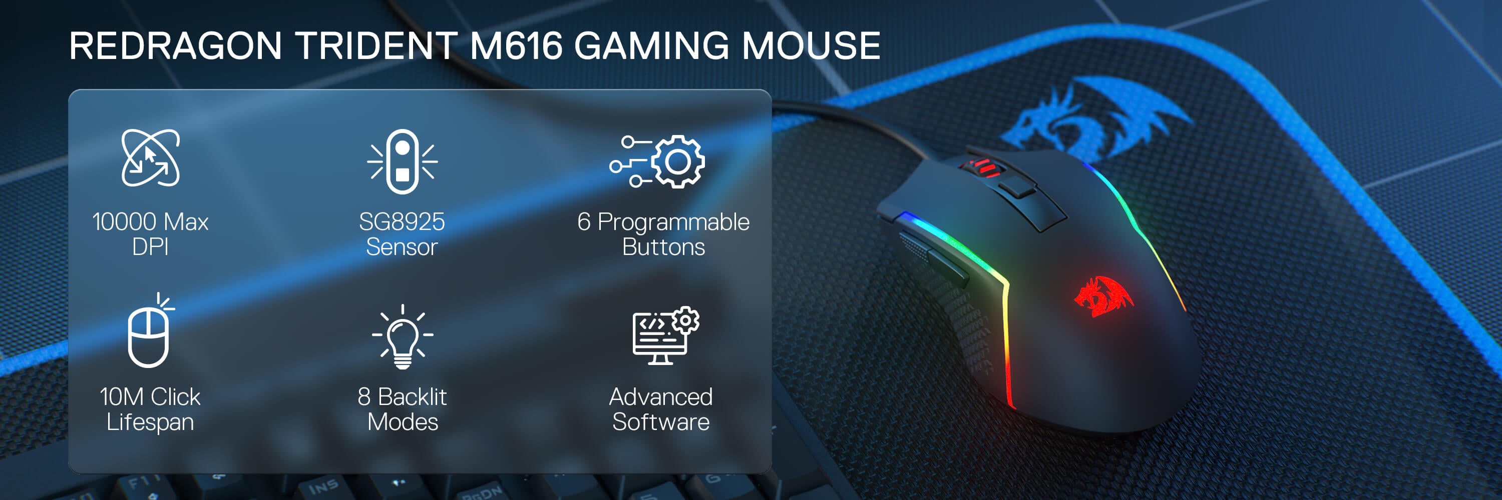Redragon M616 RGB Gaming Mouse, 10000 DPI Wired Optical Mouse with 6 Programmable Buttons & 8 Backlit Modes, Software Supports DIY Keybinds