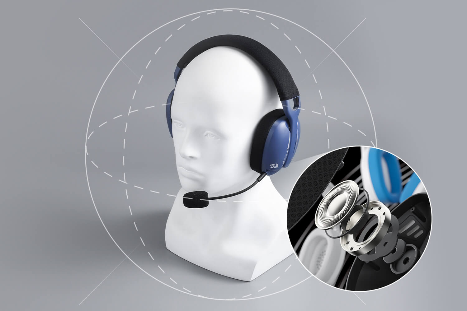 Redragon H878 3-Mode Wireless Blue LED Gaming Headset, Lightweight, 7.1 Surround Sound, 40MM Drivers, Detachable Microphone, Multi Platforms for PC, PS5/4/3, Switch, Mobile