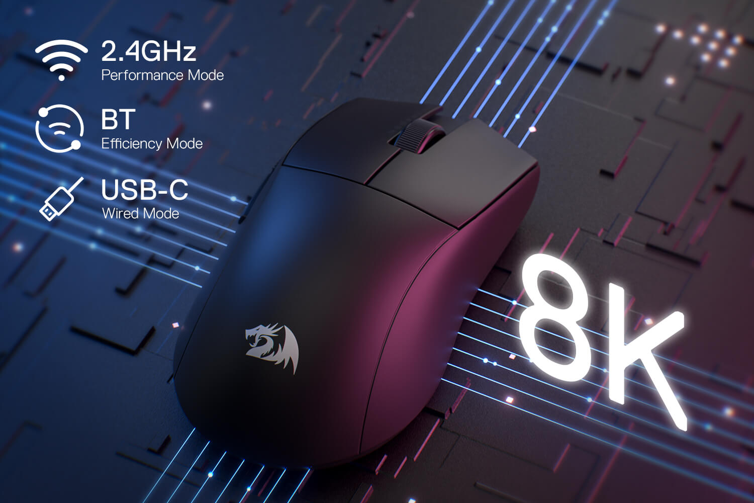 Redragon M916 UIT Wireless 8K Polling Rate Gaming Mouse
