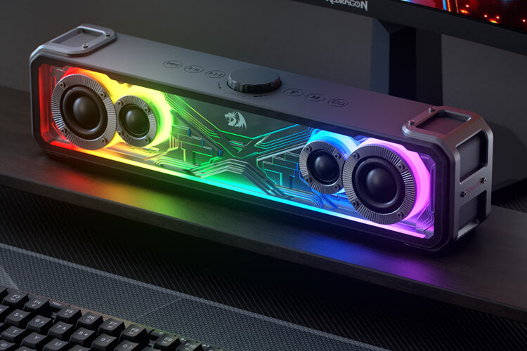 Redragon GS817 RGB Desktop Soundbar, 2.0 Channel Stereo Speakers for Desktop w/Massive 30W Max Power, Touch-Control, Bluetooth 5.3 & 3.5mm AUX Inputs, Black