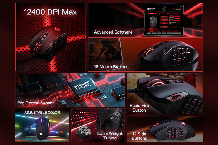 Redragon M921 MMO Gaming Mouse, 12400 DPI High Precision Wired RGB Mice