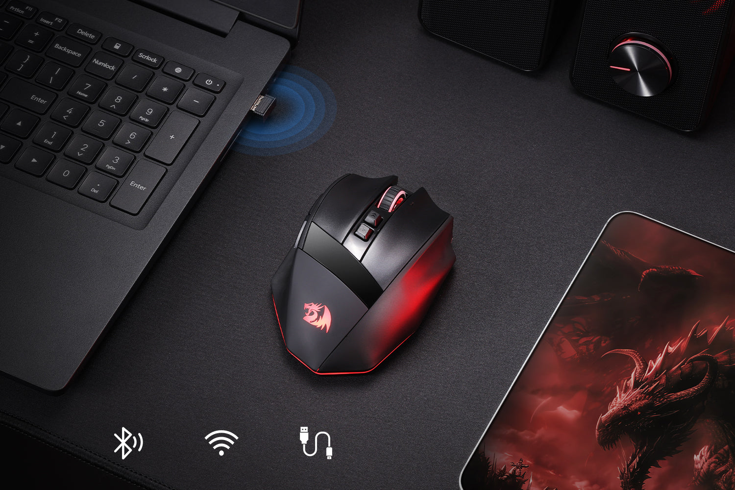 Redragon M813 PRO 3-Mode RGB Gaming Mouse with 4D Dual Mode Scroll Wheel, Optical Ergonomic Gamer Mouse with Max 26,000DPI, Pro Precision Sensor 3395, 7 Macro Buttons, Software Supported