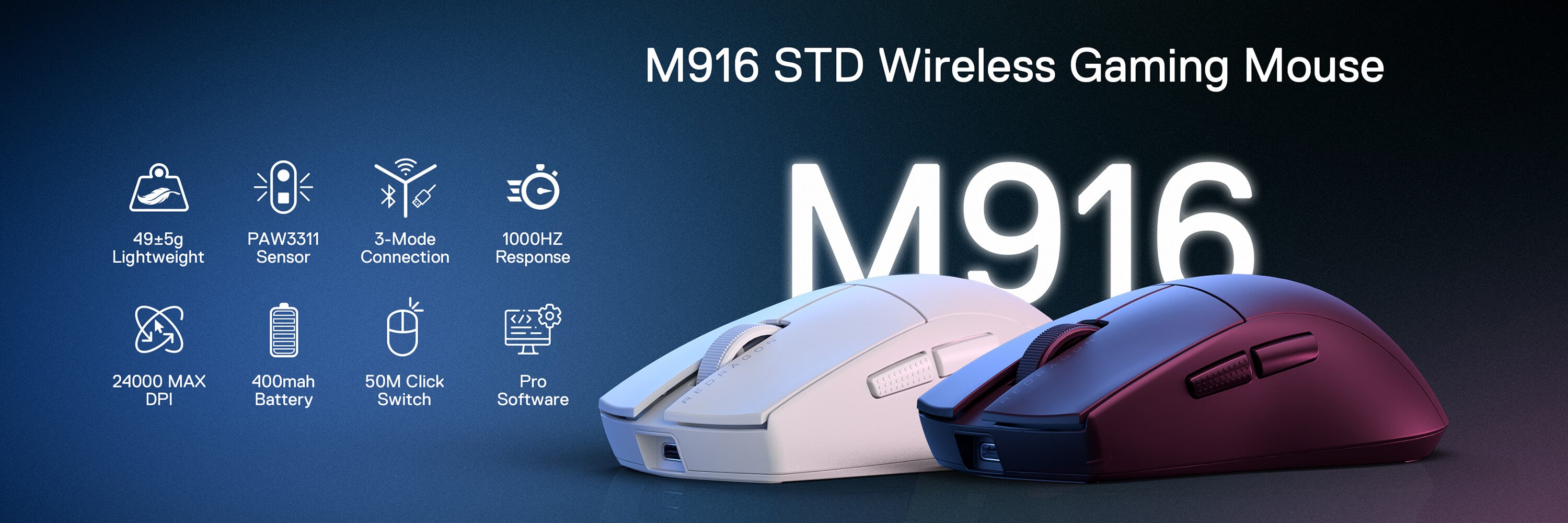 Redragon K1NG M916 STD 1K Hz 3-Mode Wireless Gaming Mouse