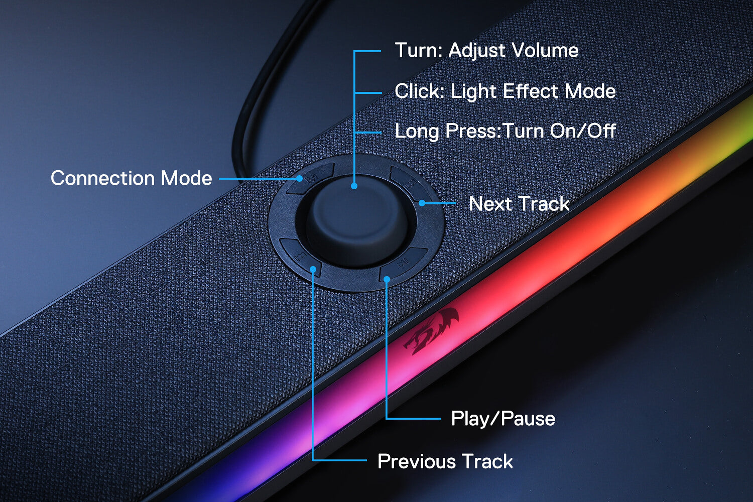 Redragon GS515 RGB Desktop Soundbar, 2.0 Channel Stereo Computer Speakers for Desktop with Bluetooth 5.3, USB-C/USB Powered, Black
