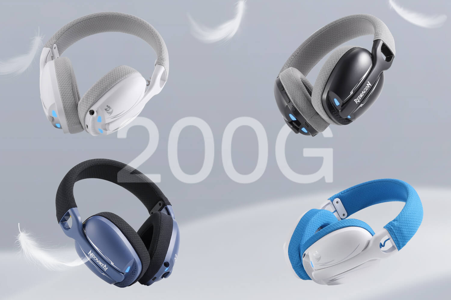 Redragon H878 3-Mode Wireless Blue LED Gaming Headset, Lightweight, 7.1 Surround Sound, 40MM Drivers, Detachable Microphone, Multi Platforms for PC, PS5/4/3, Switch, Mobile