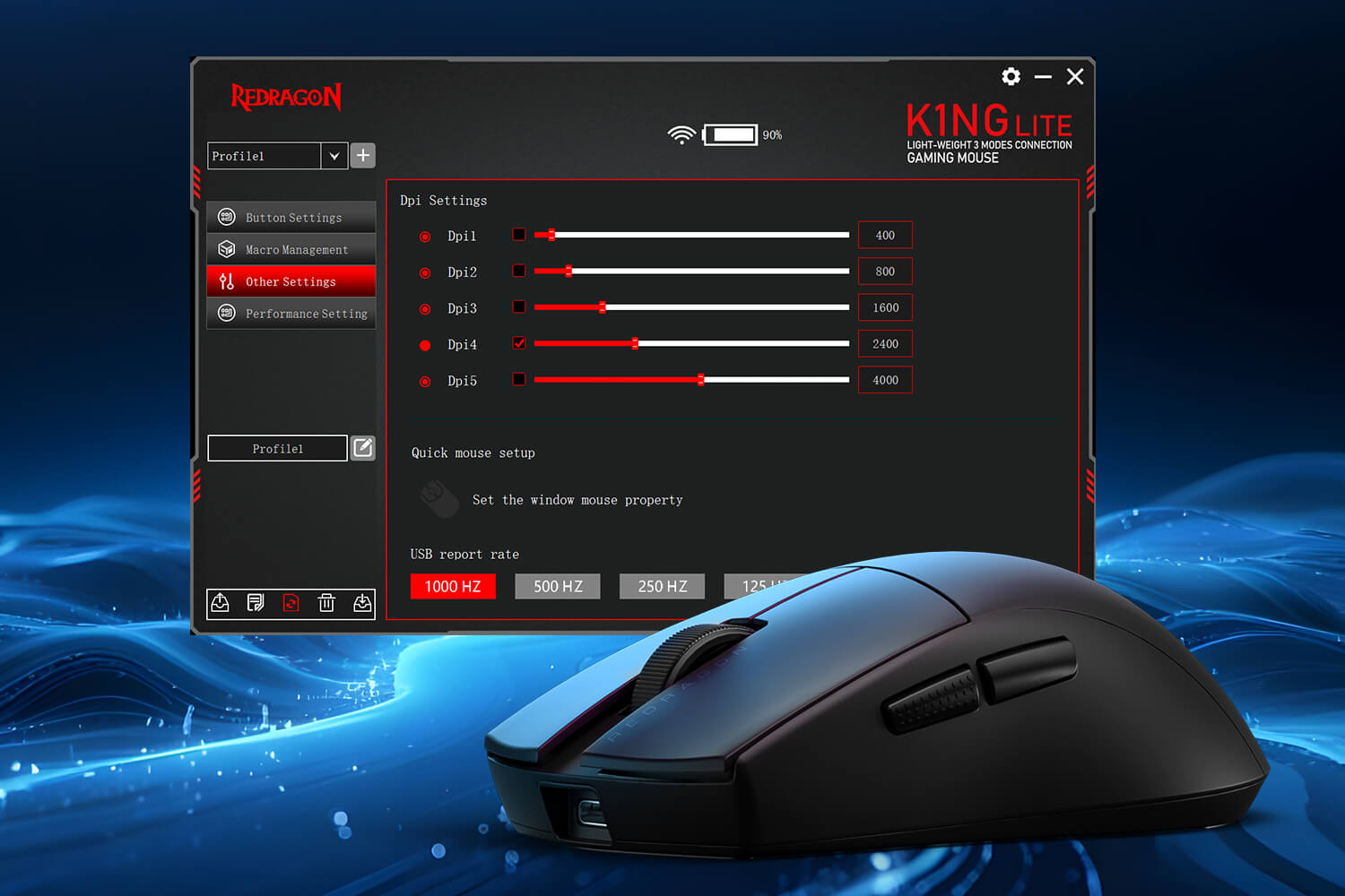 Redragon M916 LIT Wireless 8K Polling Rate Gaming Mouse, 49G Ultra-Light 30,000 Max DPI Gaming Mice