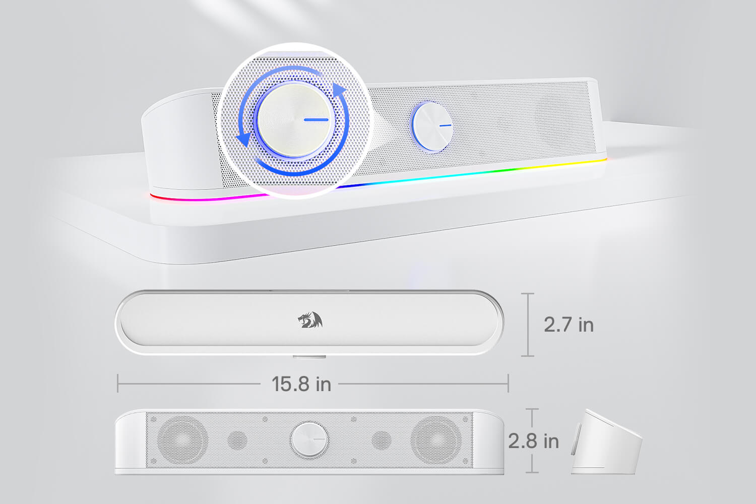 Redragon GS560 RGB Desktop Soundbar, 2.0 Channel Computer Speaker with Dynamic Lighting Bar Audio-Light Sync/Display