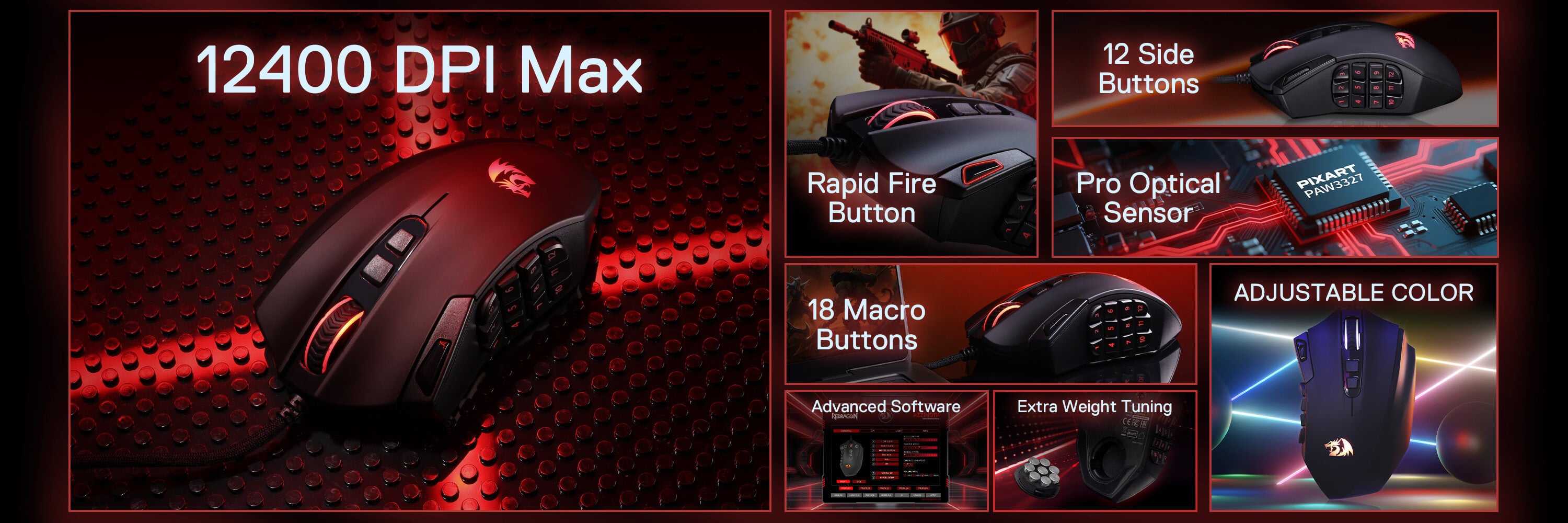 Redragon M921 MMO Gaming Mouse, 12400 DPI High Precision Wired RGB Mice