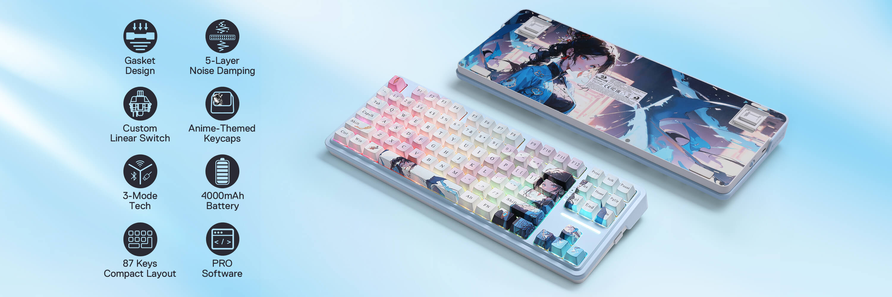 Redragon 3-Mode Anime Mechanical Keyboard