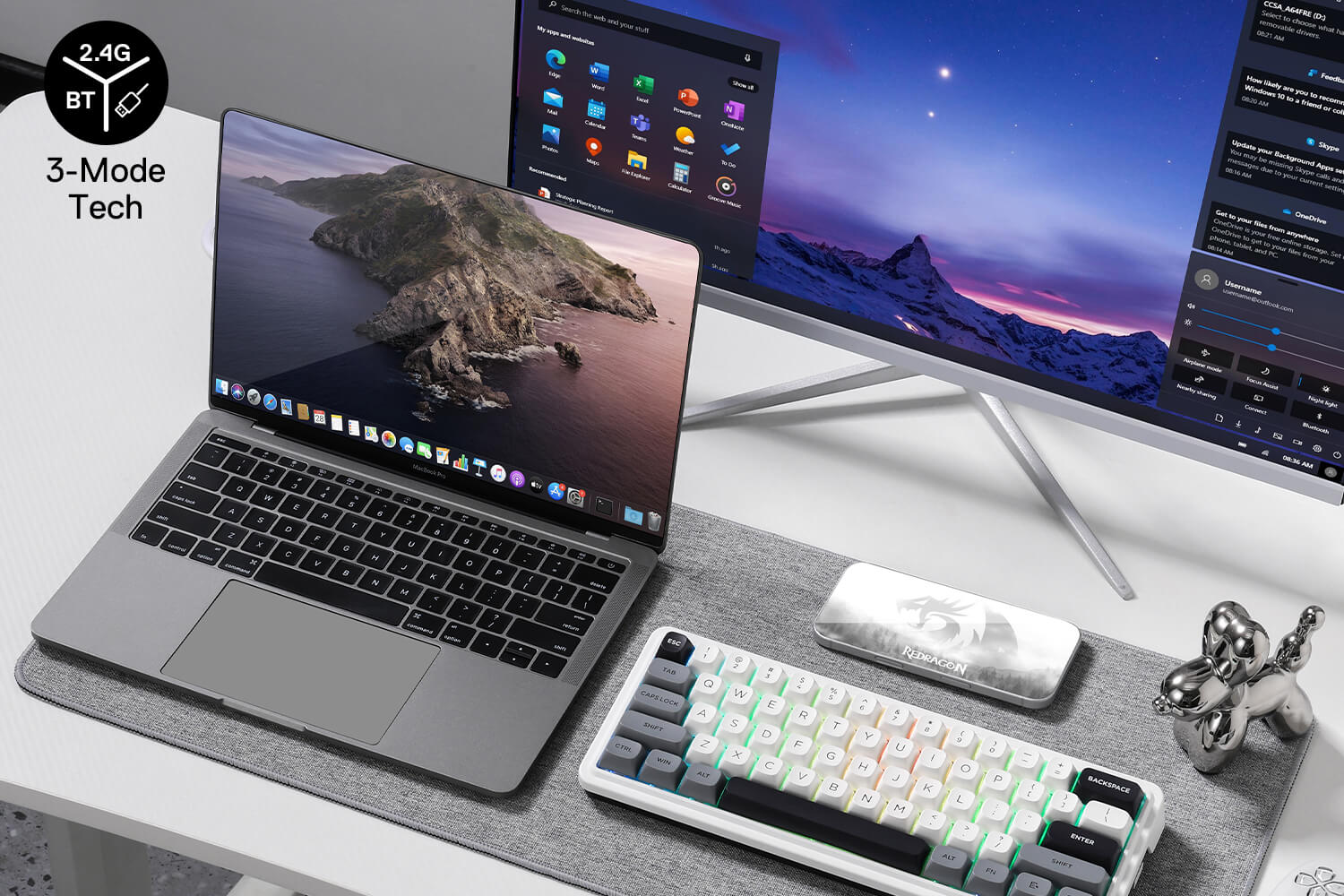 Redragon K722 PRO 60% Wireless Gasket RGB Gaming Keyboard, tri-mode connection