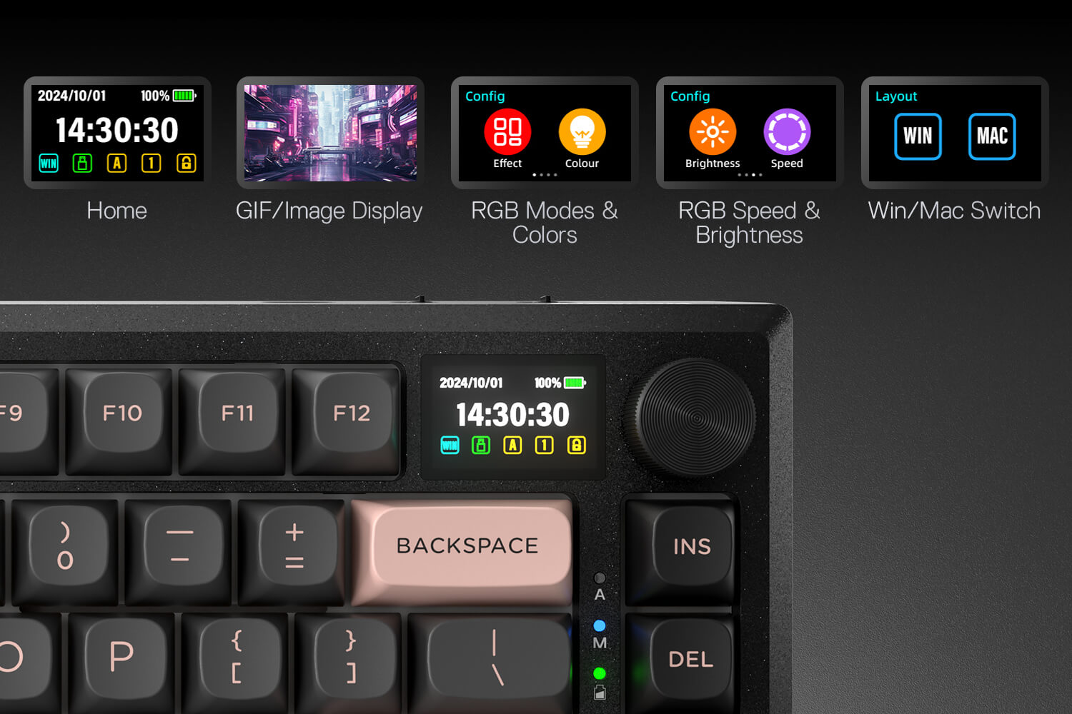Redragon K720 Wireless CNC Gasket Gaming Keyboard w/Hype Screen & Knob, 81 Keys Mechanical Keyboard