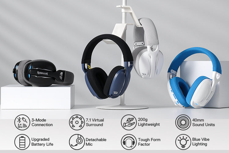 Redragon SKULD PRO H878 3-Mode Wireless Blue LED Gaming Headset