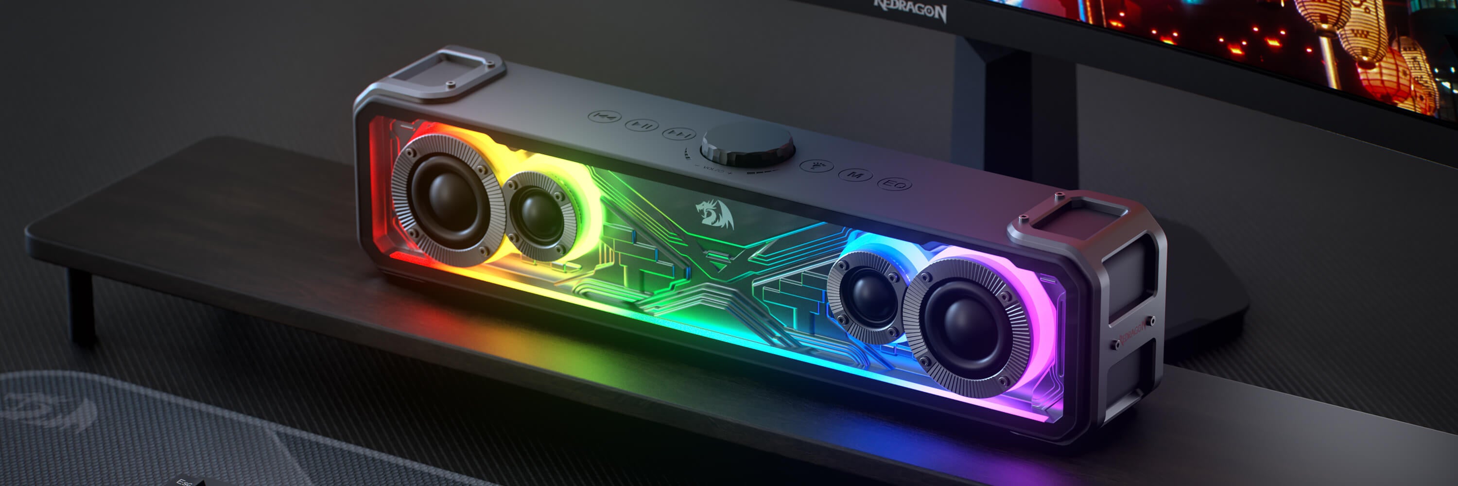 Redragon GS817 RGB Desktop Soundbar, 2.0 Channel Stereo Speakers for Desktop w/Massive 30W Max Power, Touch-Control, Bluetooth 5.3 & 3.5mm AUX Inputs, Black