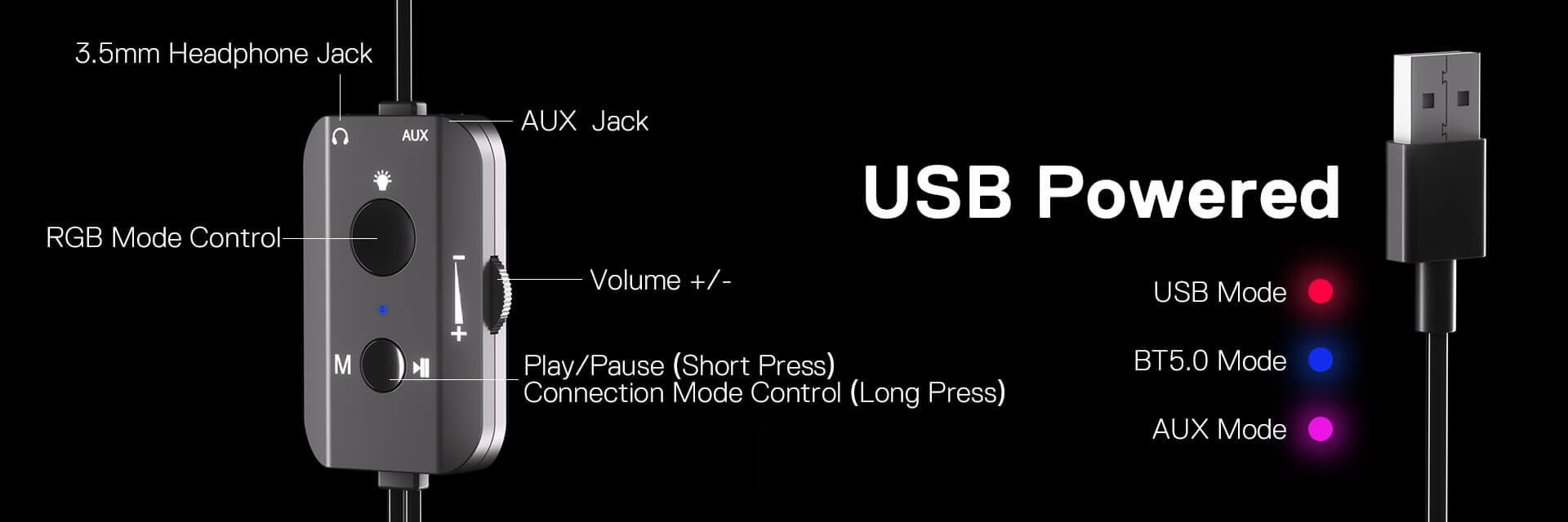 2.0 PC Computer Stereo Speaker w/BT 5.0/AUX/USB Mode