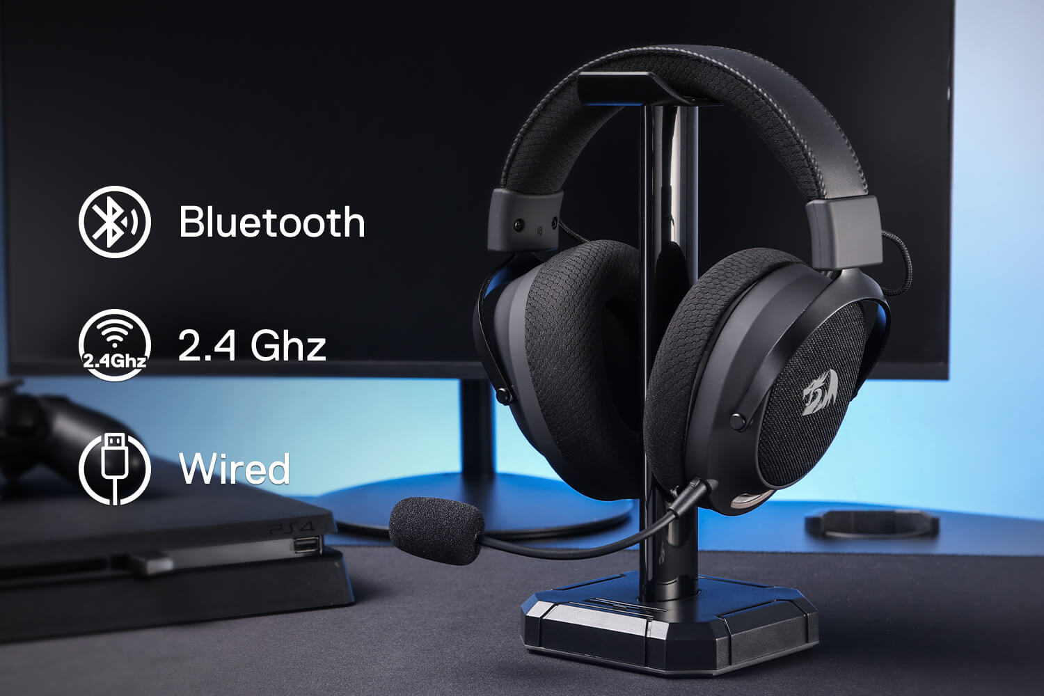 Redragon H858 Wireless Gaming Headset, 7.1 Surround Sound, 3-Mode 2.4GHz USB Gaming Headphones with Bluetooth 5.4, 20H Battery, Wireless Headset for PC PS5 PS4 Mac Switch