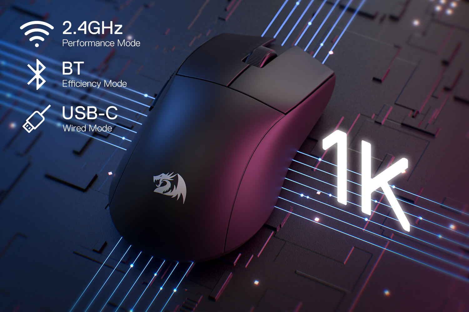 Redragon M916 LIT Wireless 8K Polling Rate Gaming Mouse, 49G Ultra-Light 30,000 Max DPI Gaming Mice