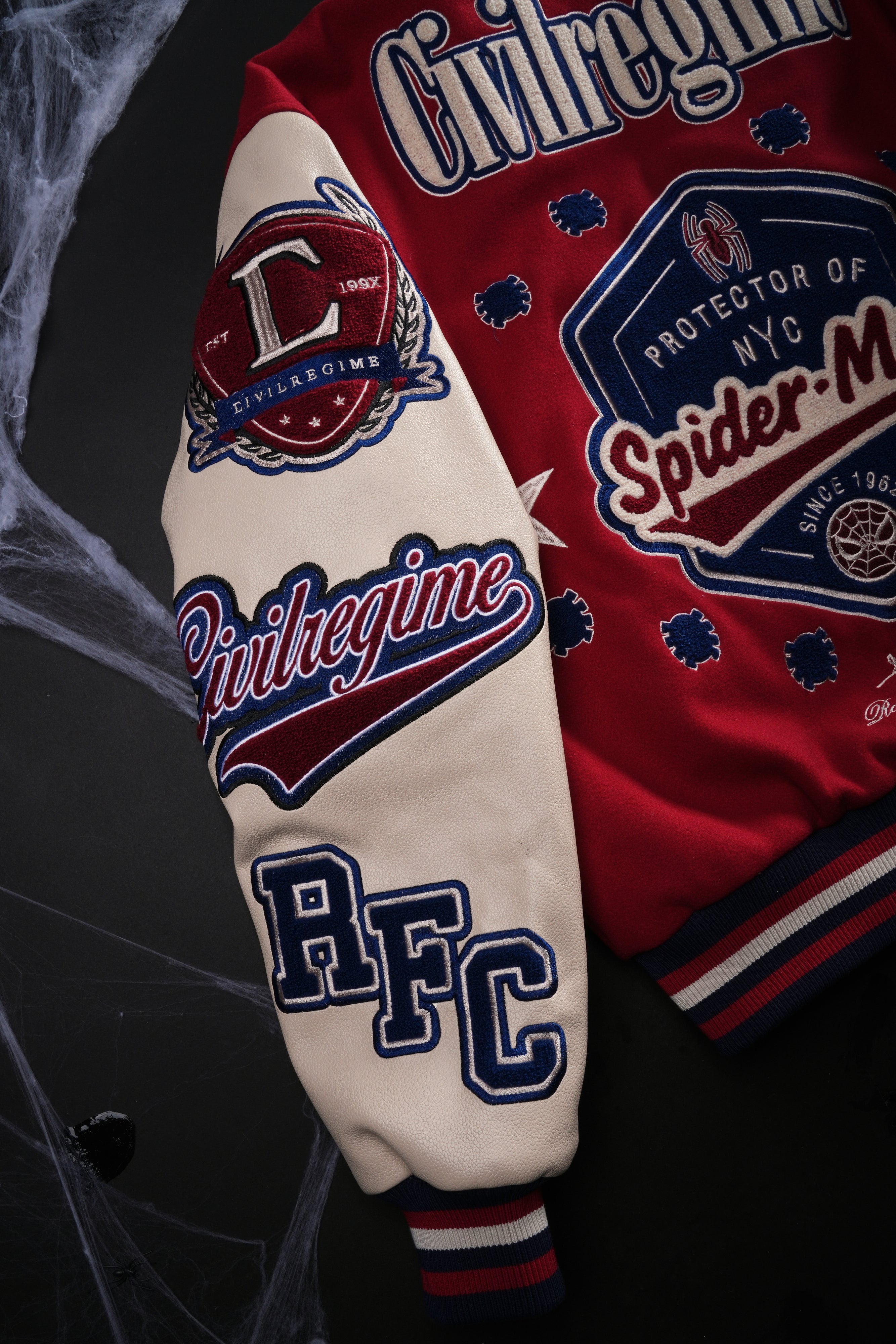 Protector Of NYC Letterman Jacket in Red/Sand