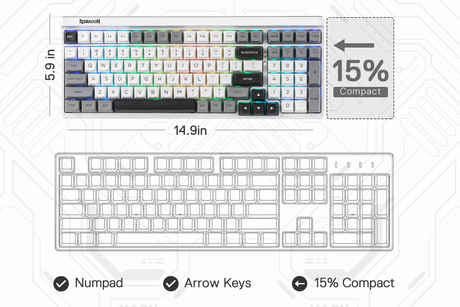 Redragon K656 PRO 3-Mode Wireless RGB Gaming Keyboard, 100 Keys Mechanical Keyboard w/Hot-Swappable Socket, 3 Noise Dampening Layers, PBT Round Keycaps & Custom Linear Switch, Moondust Gray