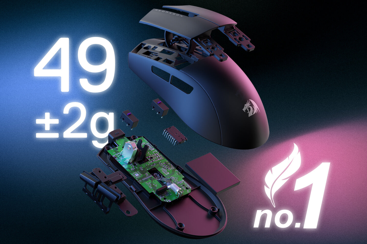 Redragon M916 LIT Wireless 8K Polling Rate Gaming Mouse, 49G Ultra-Light 30,000 Max DPI Gaming Mice