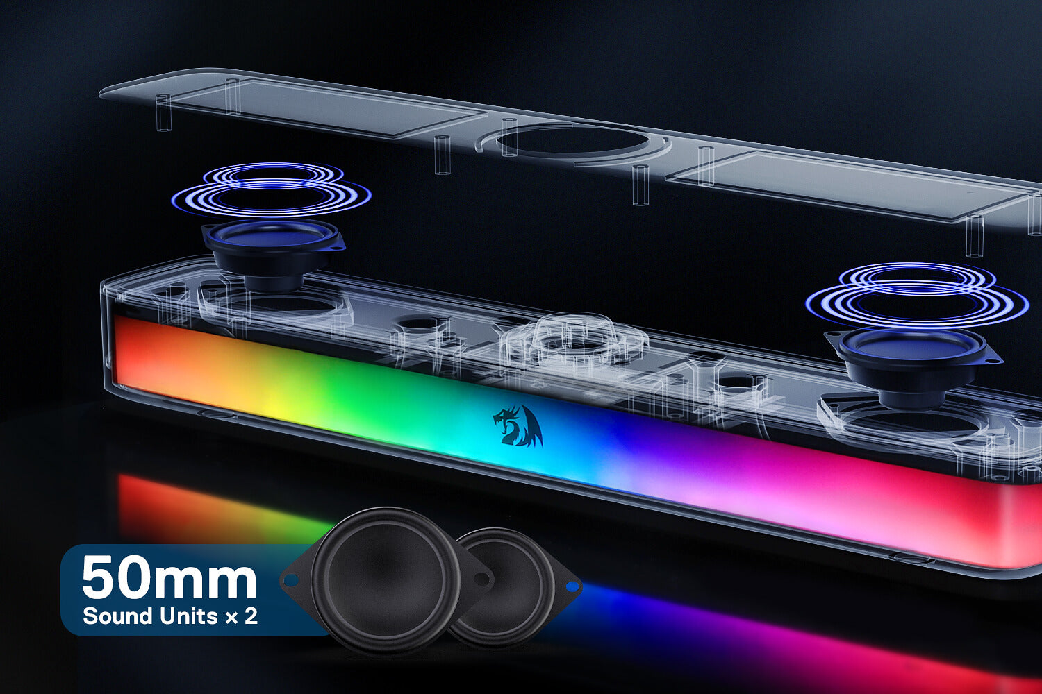 Redragon GS515 RGB Desktop Soundbar, 2.0 Channel Stereo Computer Speakers for Desktop with Bluetooth 5.3, USB-C/USB Powered, Black