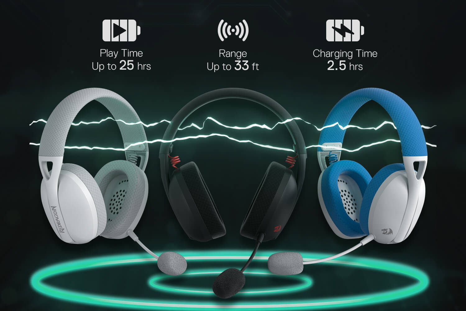 Redragon H848 Pro headphones with up to 25 hours of playtime, 33-foot wireless range, and 2.5-hour fast charging