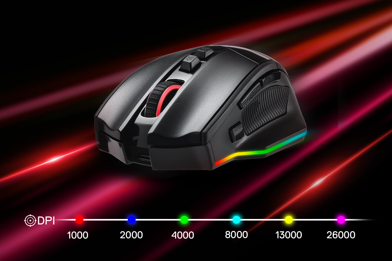 Redragon M813 PRO 3-Mode RGB Gaming Mouse with 4D Dual Mode Scroll Wheel, Optical Ergonomic Gamer Mouse with Max 26,000DPI, Pro Precision Sensor 3395, 7 Macro Buttons, Software Supported