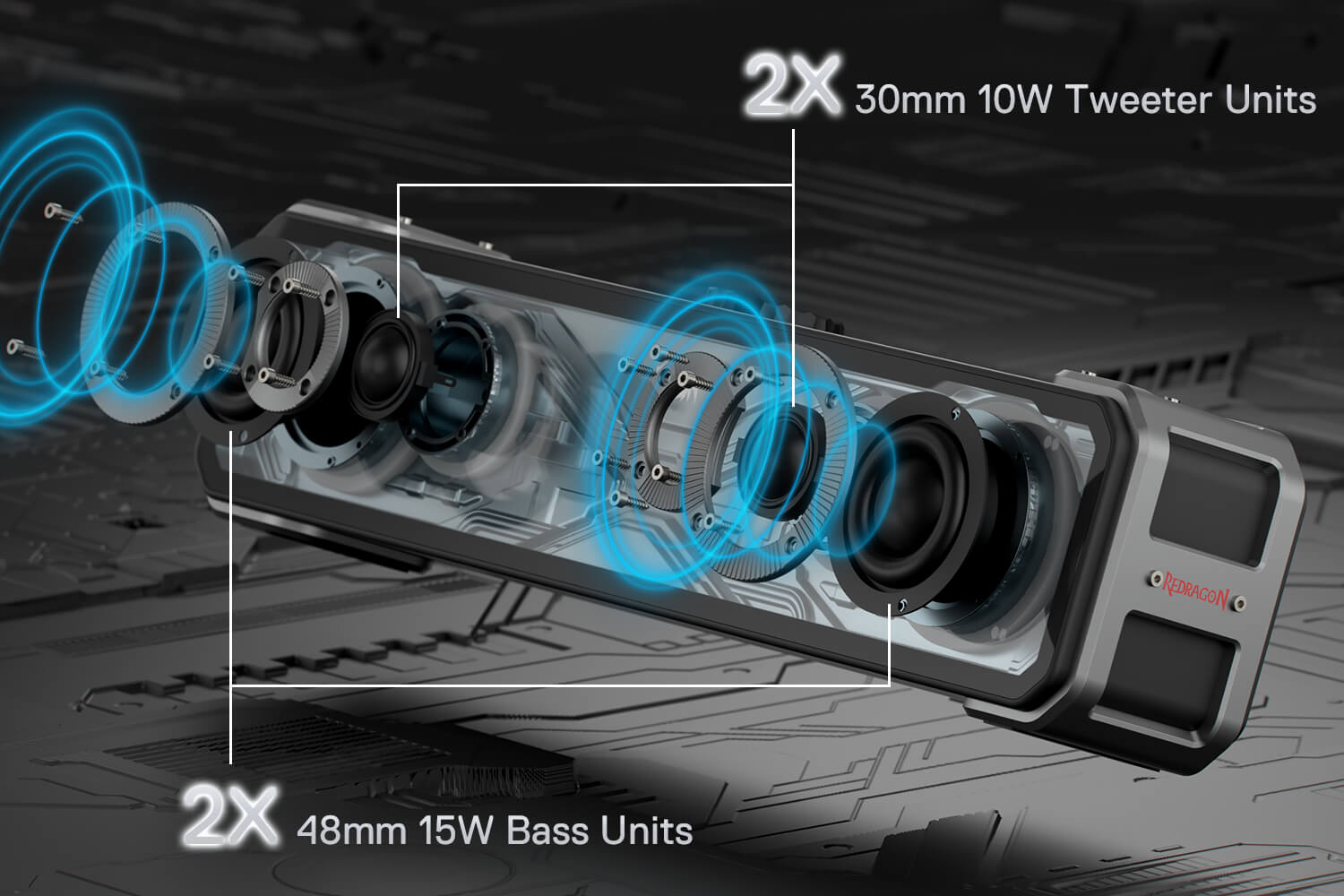 Redragon GS817 RGB Desktop Soundbar, 2.0 Channel Stereo Speakers for Desktop w/Massive 30W Max Power, Touch-Control, Bluetooth 5.3 & 3.5mm AUX Inputs, Black