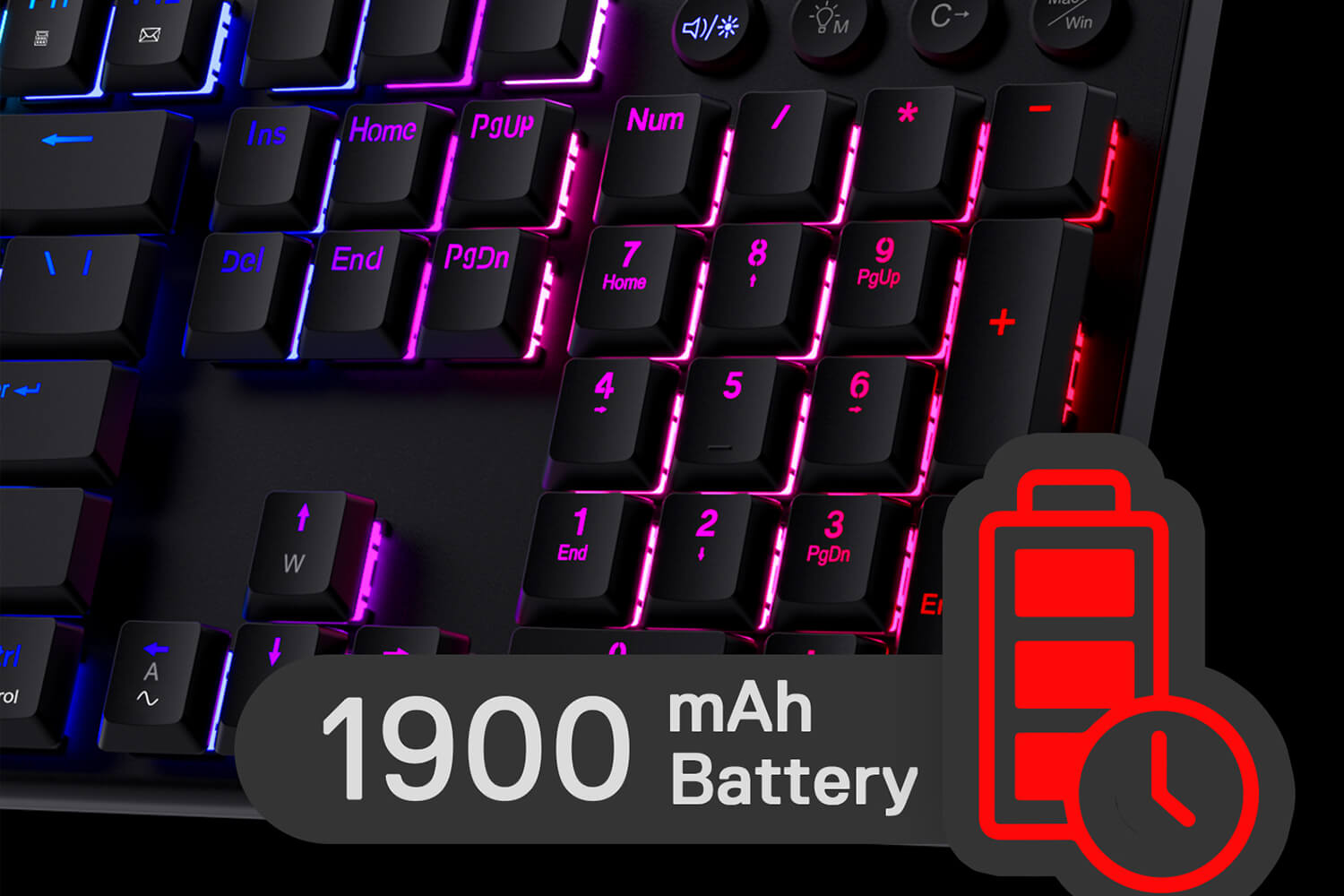 Redragon K618 wireless mechanical keyboard with dual-system support, ultra-slim design, 1900mAh battery, and RGB backlighting