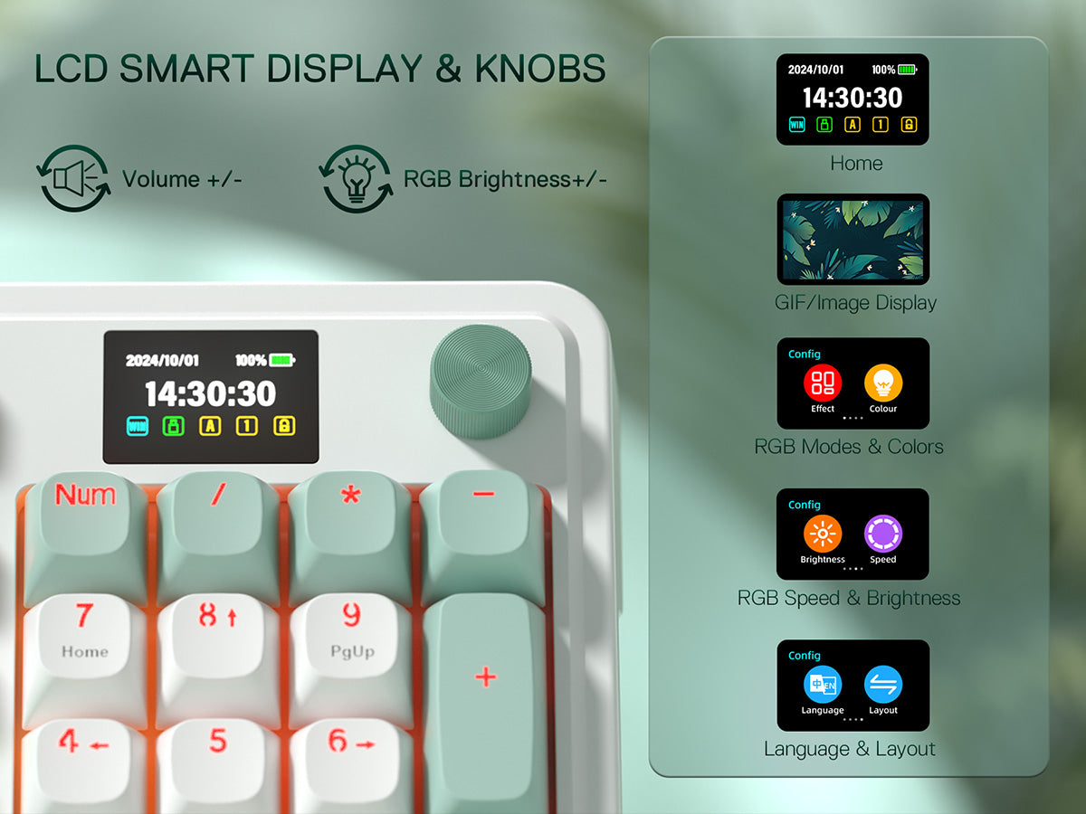 Redragon K719 Wireless Gasket Gaming Keyboard w/Hype Screen & Knob, 95 Keys Mechanical Keyboard