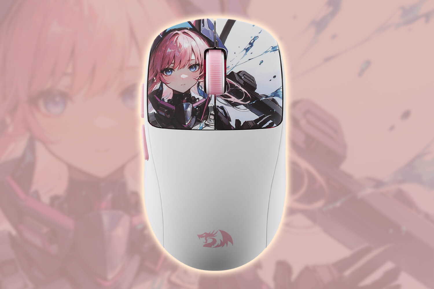 Gaming mouse with anime character design on a blurred background