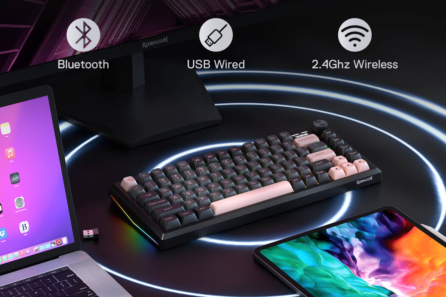 Redragon K720 Wireless CNC Gasket Gaming Keyboard w/Hype Screen & Knob, 81 Keys Mechanical Keyboard