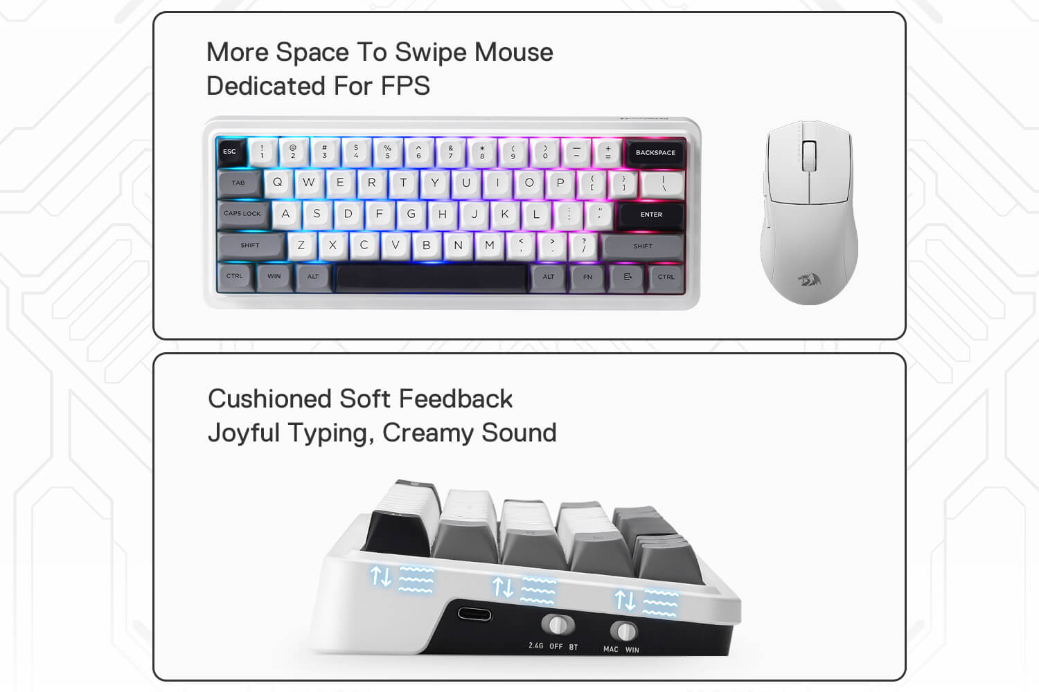 Redragon K722 PRO 60% Wireless Gasket RGB Gaming Keyboard, 61 Keys Hot-Swap Compact Mechanical Keyboard w/Free-Mod Socket, 5-Layer Noise Dampening & Round PBT Keycaps