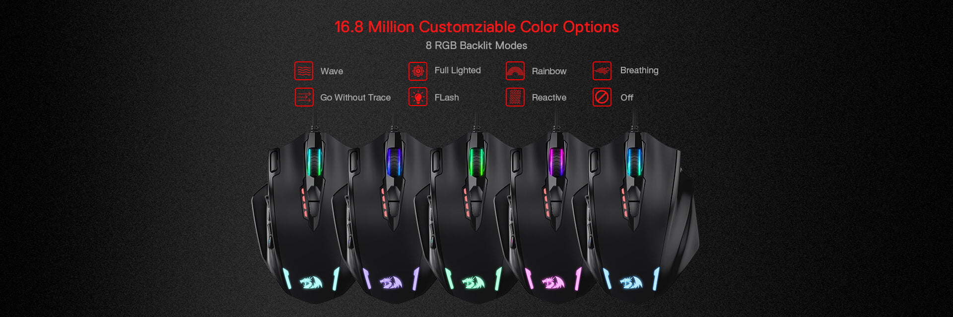 Redragon M908 Impact Gaming Mouse with 16.8 million customizable color options and 8 RGB backlit modes