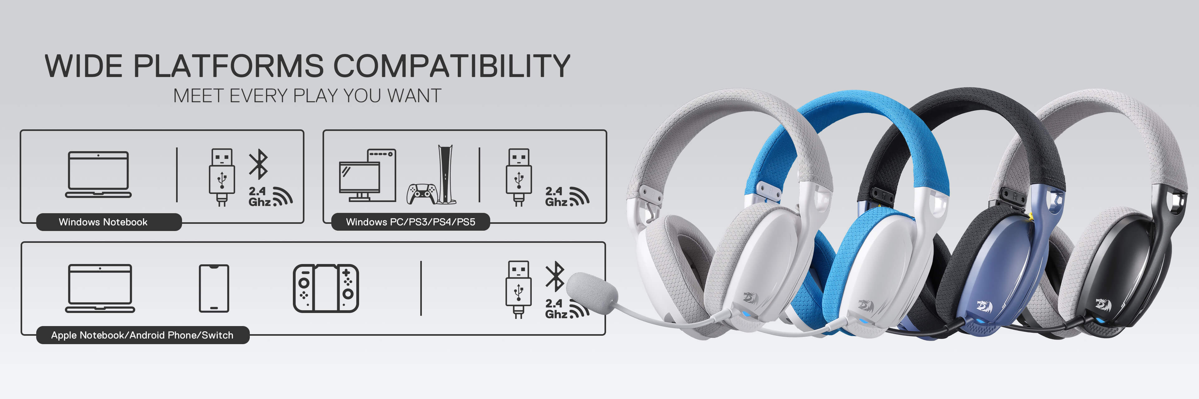 Redragon SKULD PRO H878 3-Mode Wireless Blue LED Gaming Headset