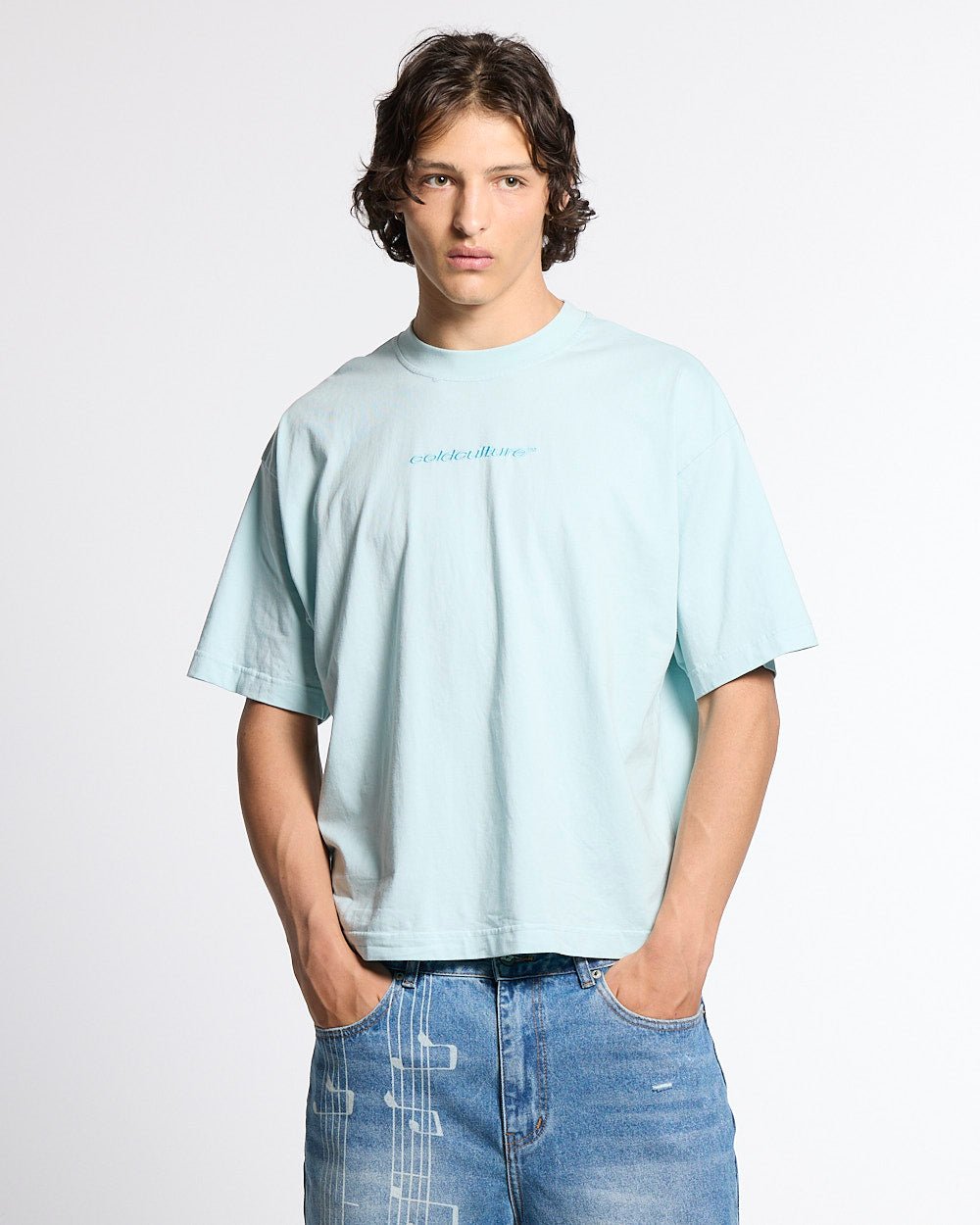DISTRESS CURVED TEE BLUE
