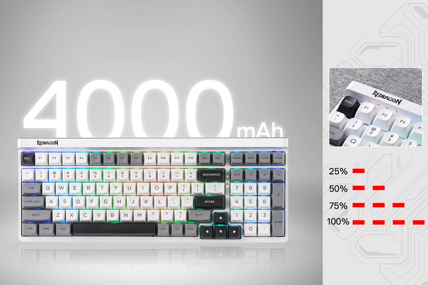 Redragon K656 PRO 3-Mode Wireless RGB Gaming Keyboard, 100 Keys Mechanical Keyboard w/Hot-Swappable Socket, 3 Noise Dampening Layers, PBT Round Keycaps & Custom Linear Switch, Moondust Gray